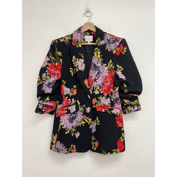 Cinq à Sept Cheyenne Chrysanthemum Scrunched Floral Print Designer Blazer Size 8 - Picture 3 of 16